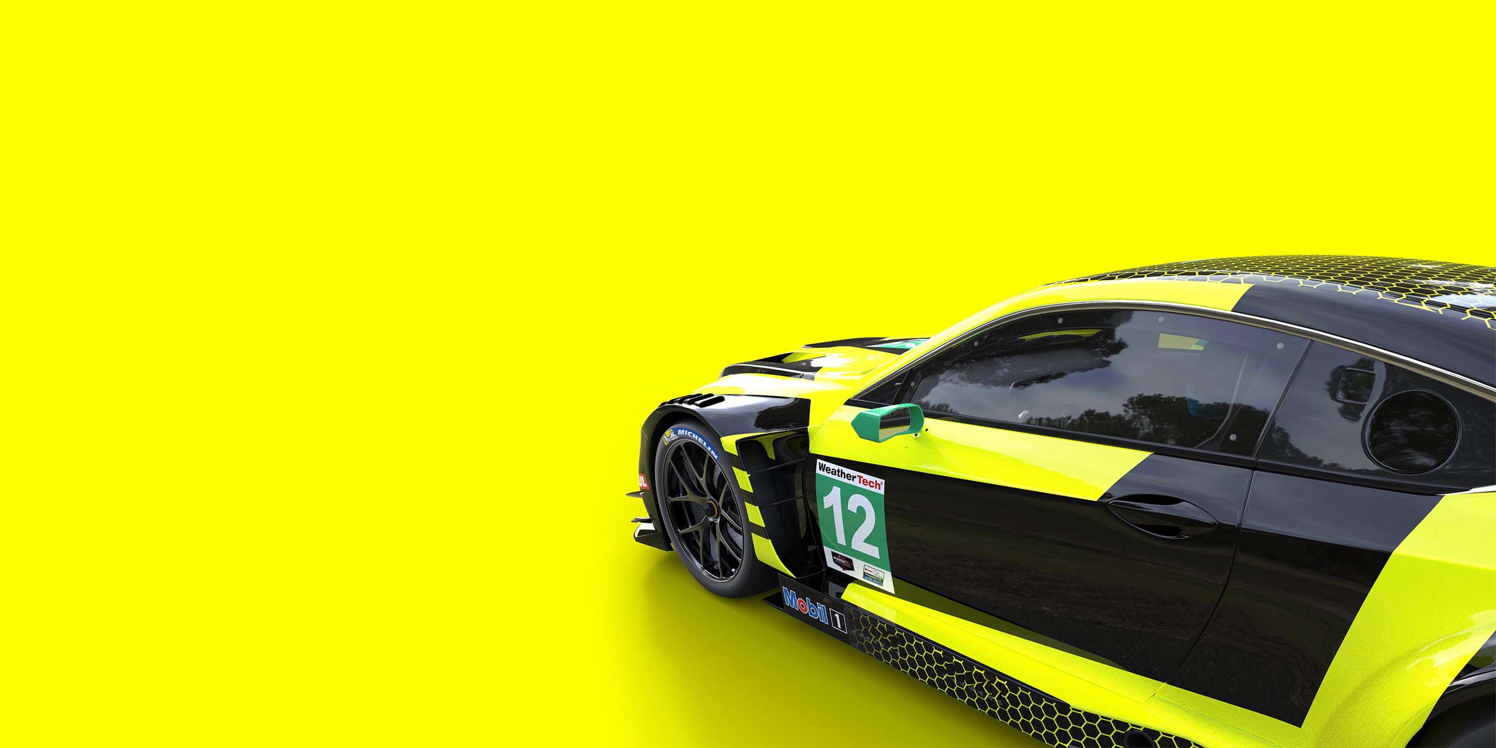 A Lexus RC-F Race Car Rendering on Yellow Background