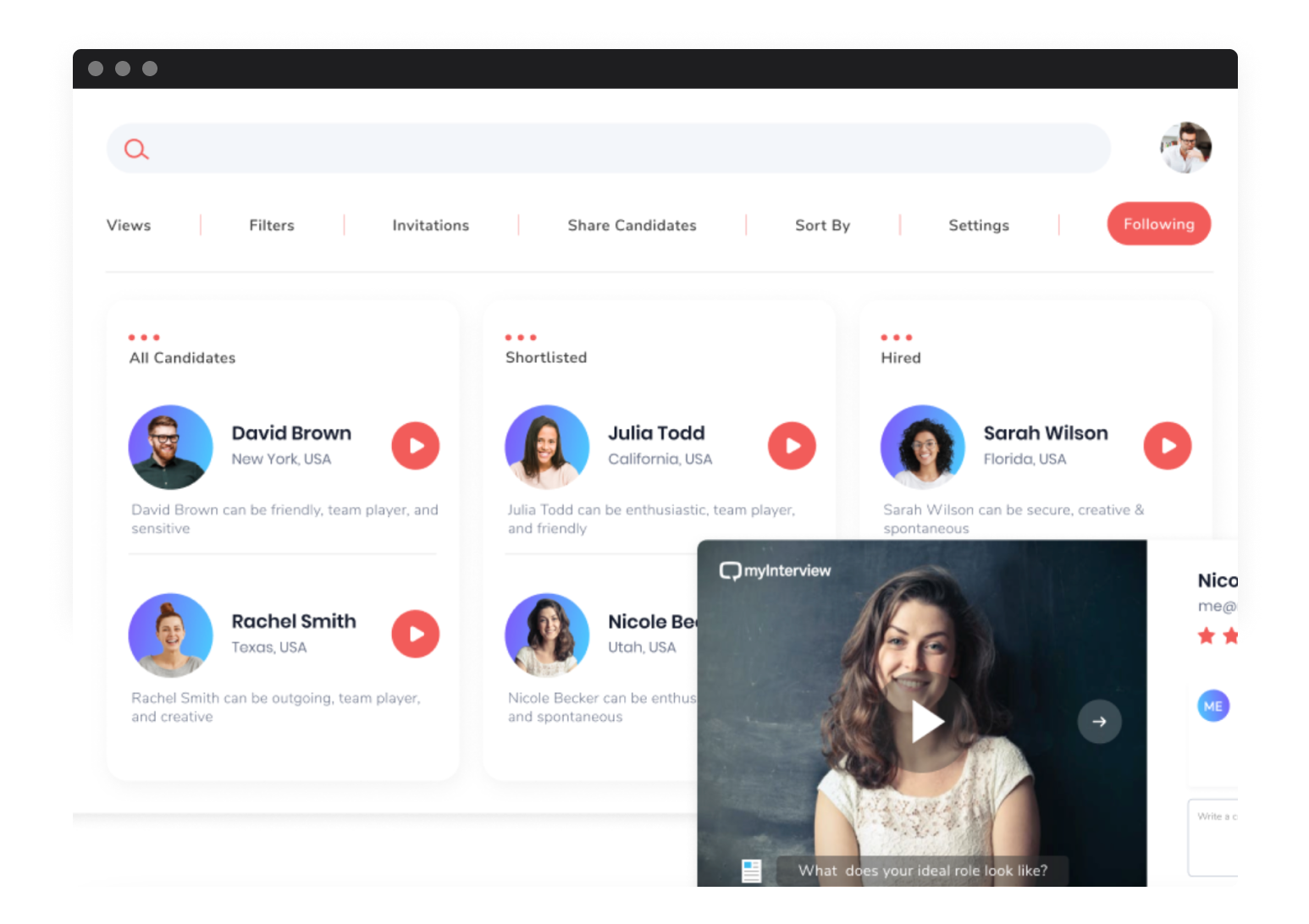 Screenshot of myInterview remote hiring tool