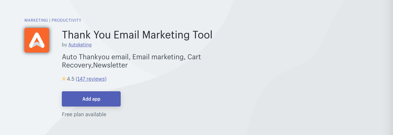 thank you by autoketing shopify app