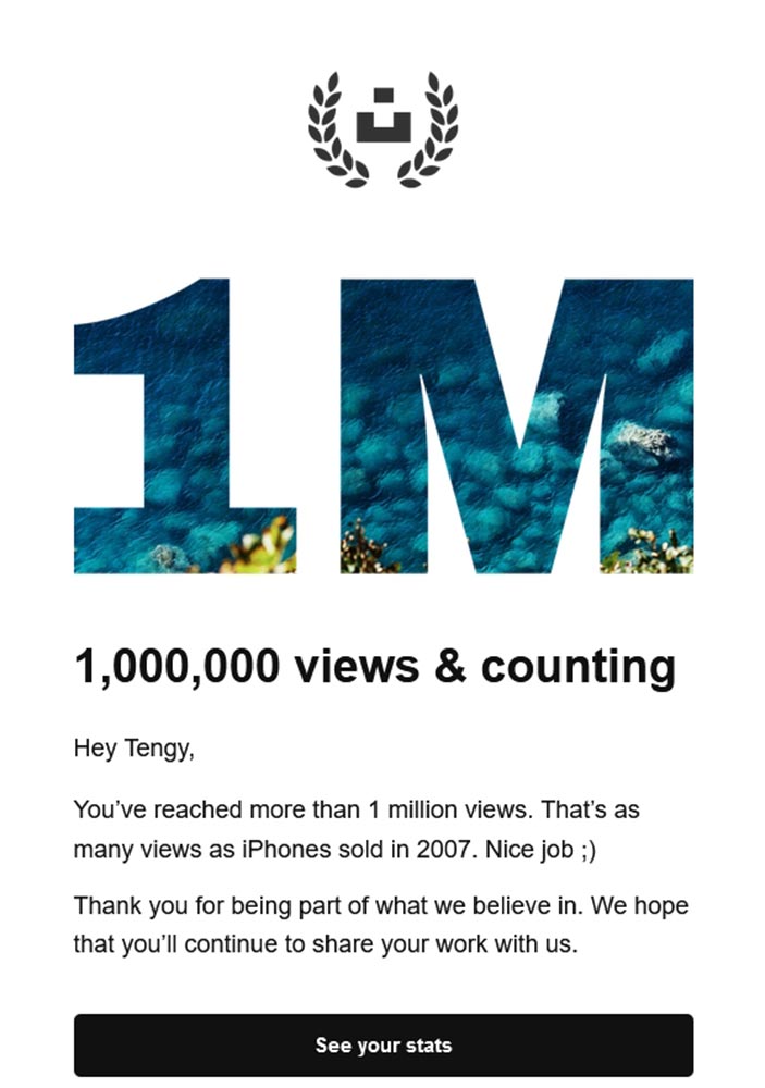 Позщдравление с 1 миллионом просмотров на Unsplash
