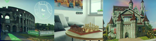 Information Overlays, virtual objects for gaming and enhancing real-world objects such as buildings. 