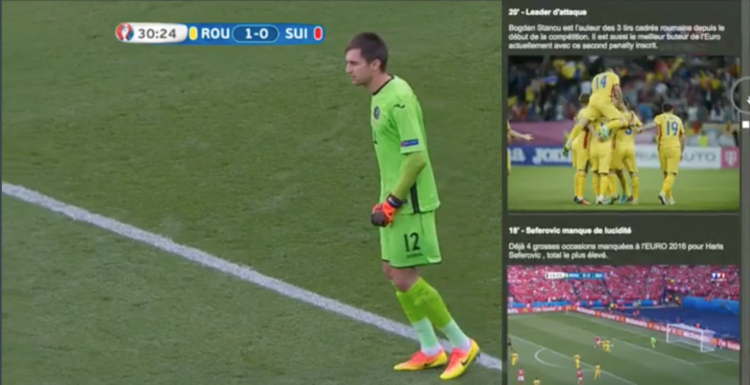 For our client TF1, one of France’s official broadcasters of Euro 2016, our LViS platform powered a live overlay panel featuring line-ups, live stats and audience reactions.