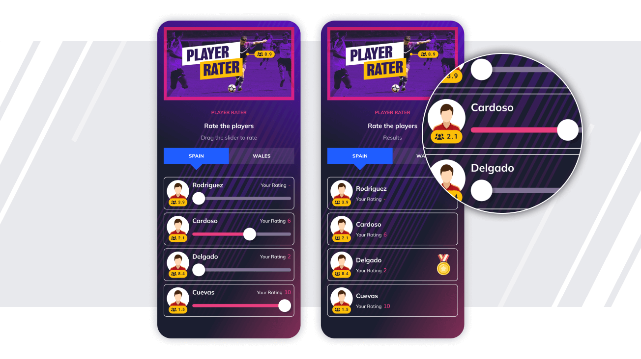 designs showing the player rater experience