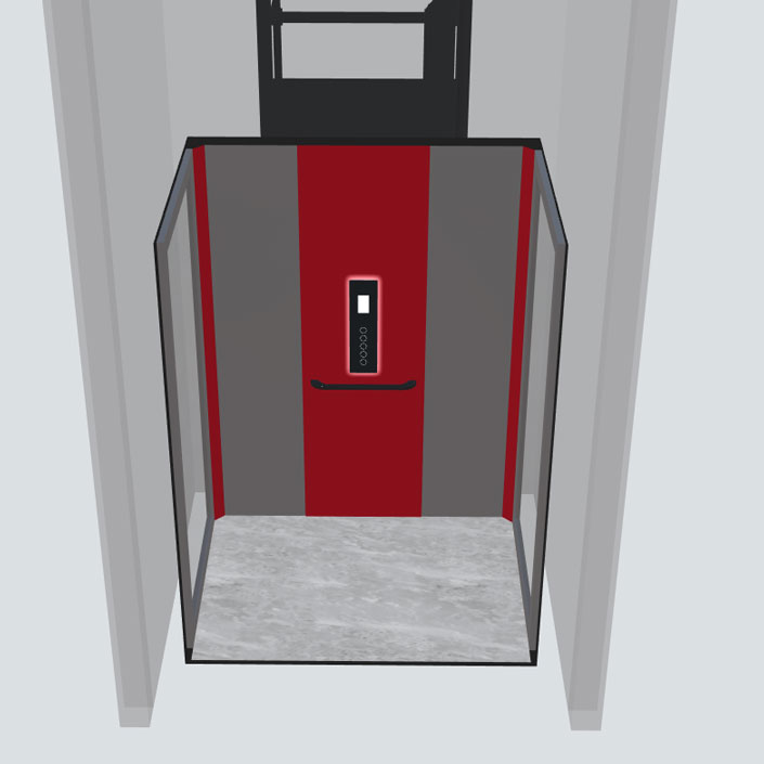 doorsneden vooraanzicht huislift cabine