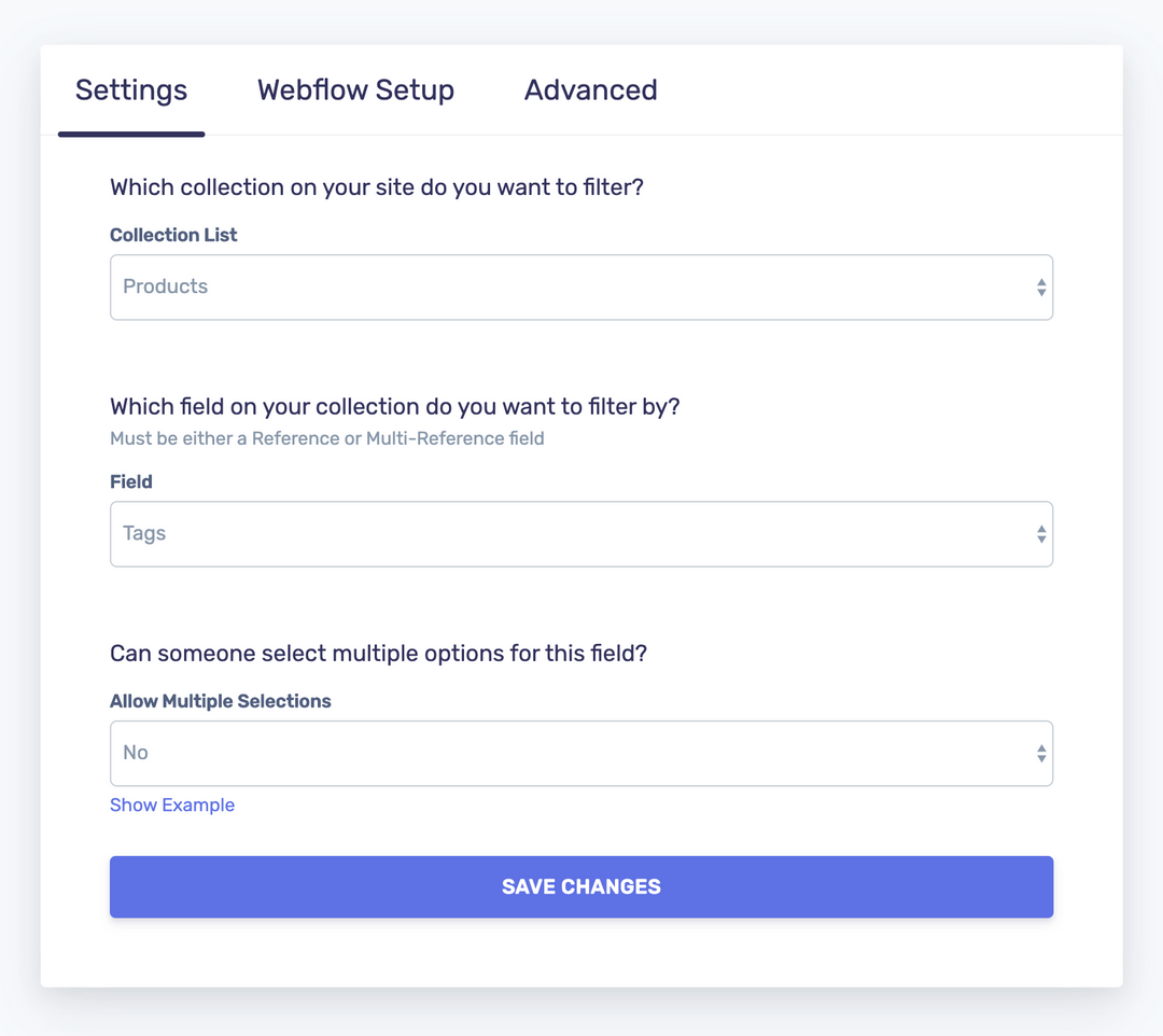 Radio Buttons flow CMS Dynamic Filters Jetboost.io