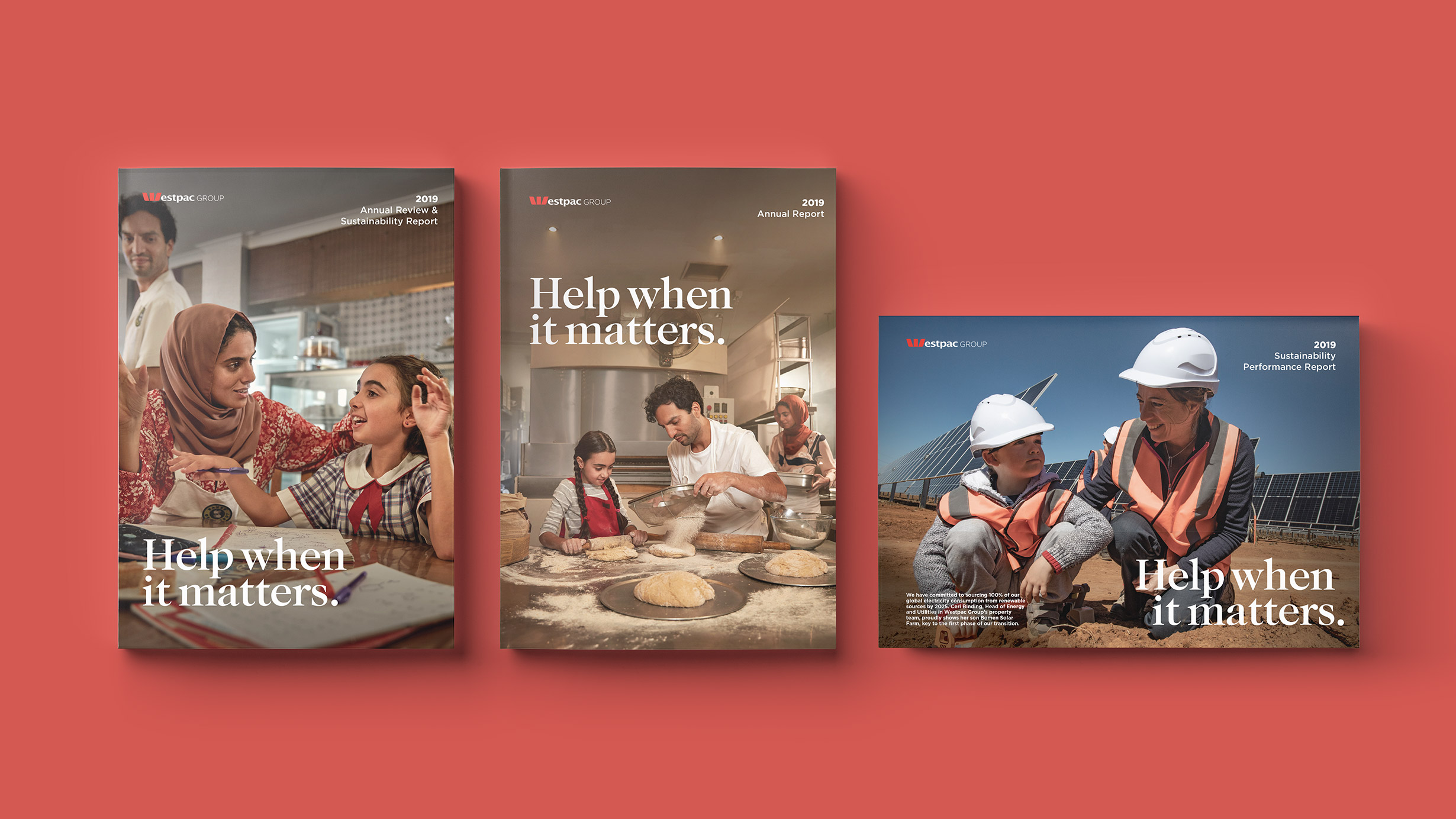 Westpac 2019 Annual Report. Printed material front covers and interactive PDF cover.
