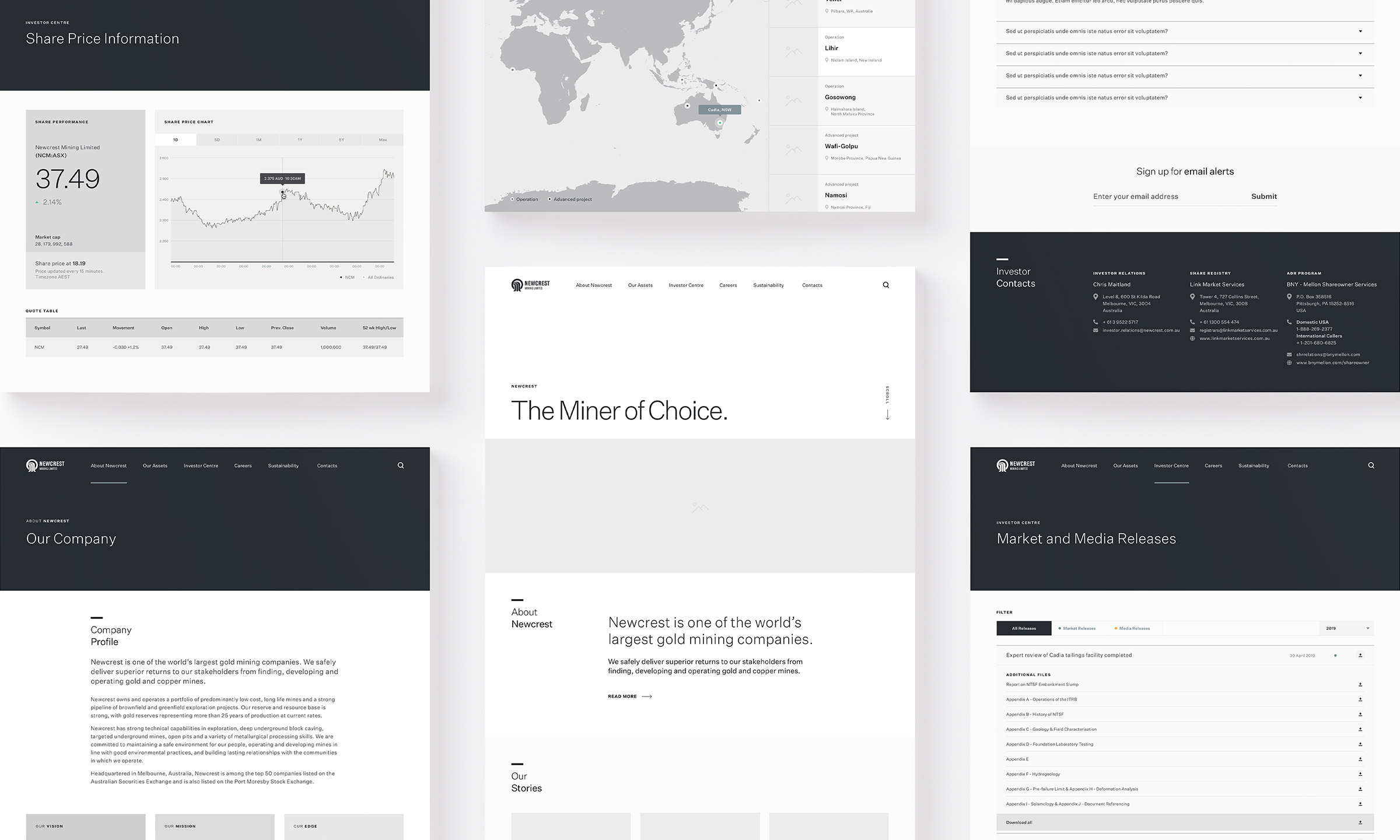 Newcrest Mining. Website wireframe design overview.