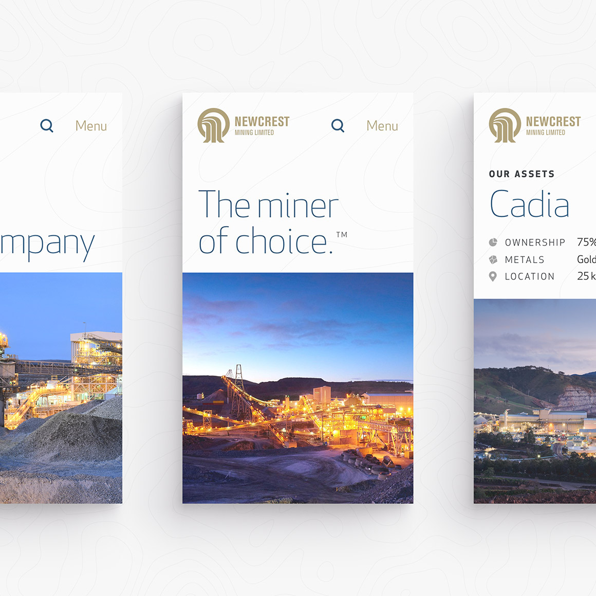 Newcrest Mining. Mobile responsive website pages design overview.
