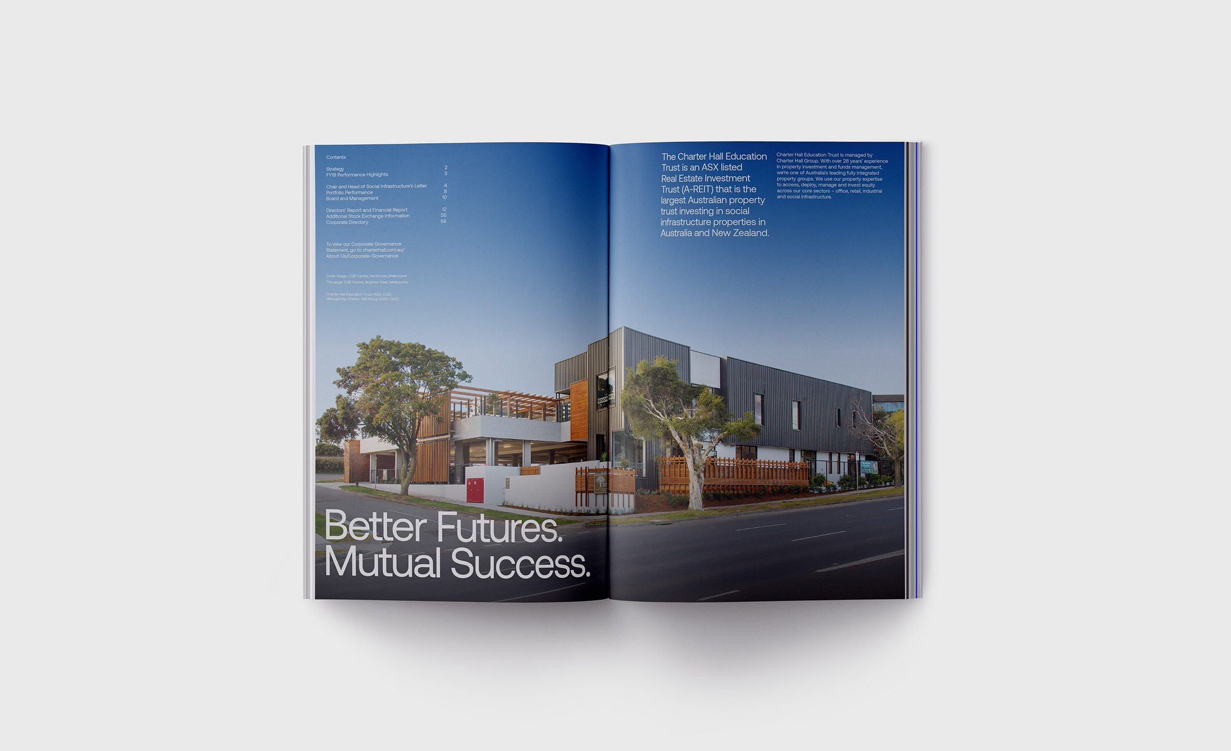 Charter Hall Annual Report. Inside 'Contents' page spread.