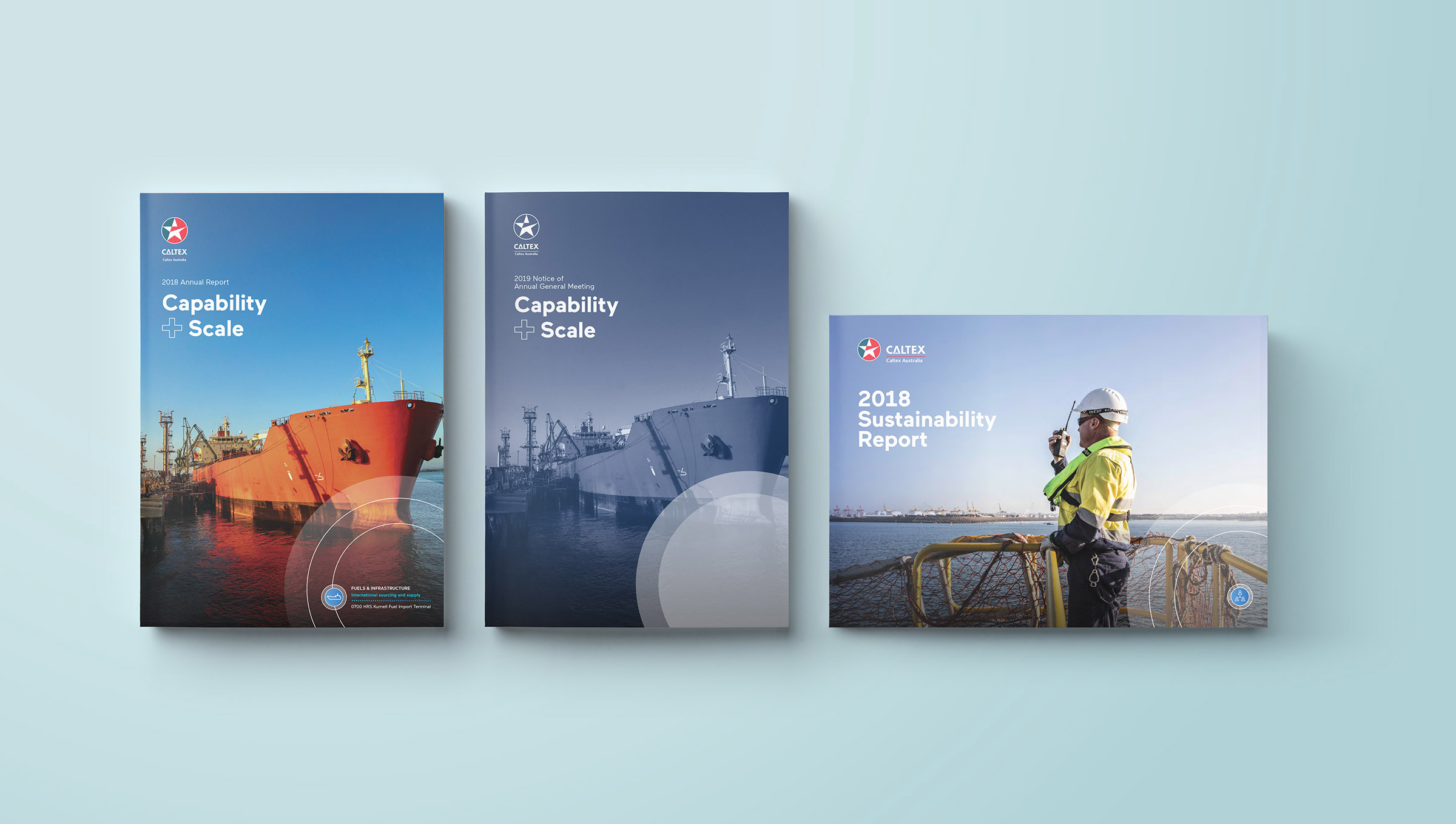 Caltex. Annual Report. 'Annual Report', 'Notice of AGM' and 'Sustainability Report' covers.