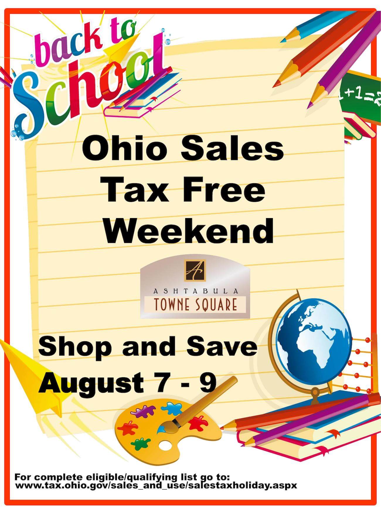 Event poster featuring back to school graphic.