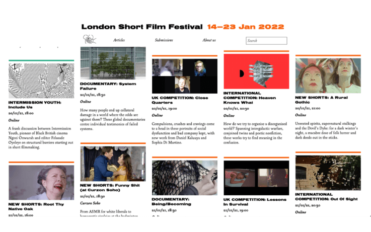 screenshot of lsff website events page
