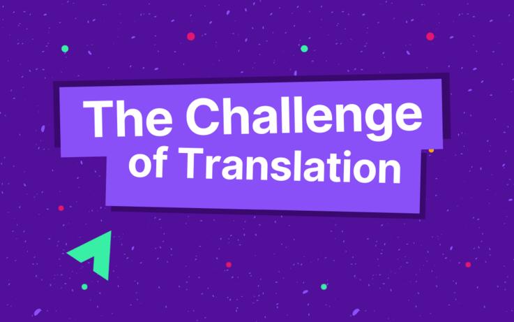 Text, the challenge of translation on purple background