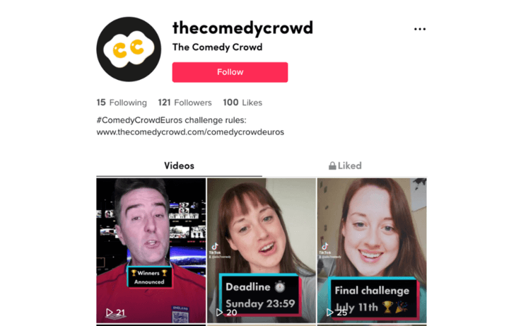 Screenshot of comedy crowd’s tiktok page