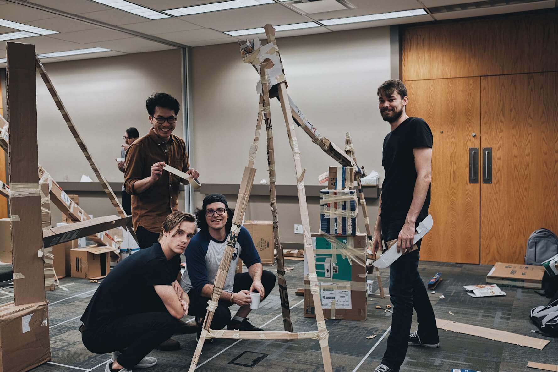MetaLab's engineering team making marble runs at Remote Summit 18