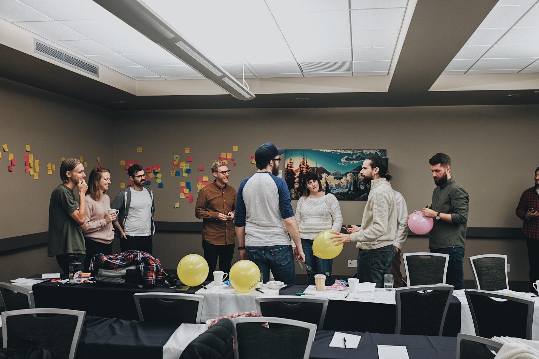 Balloons being popped during the breakout sessions at MetaLab's Remote Summit