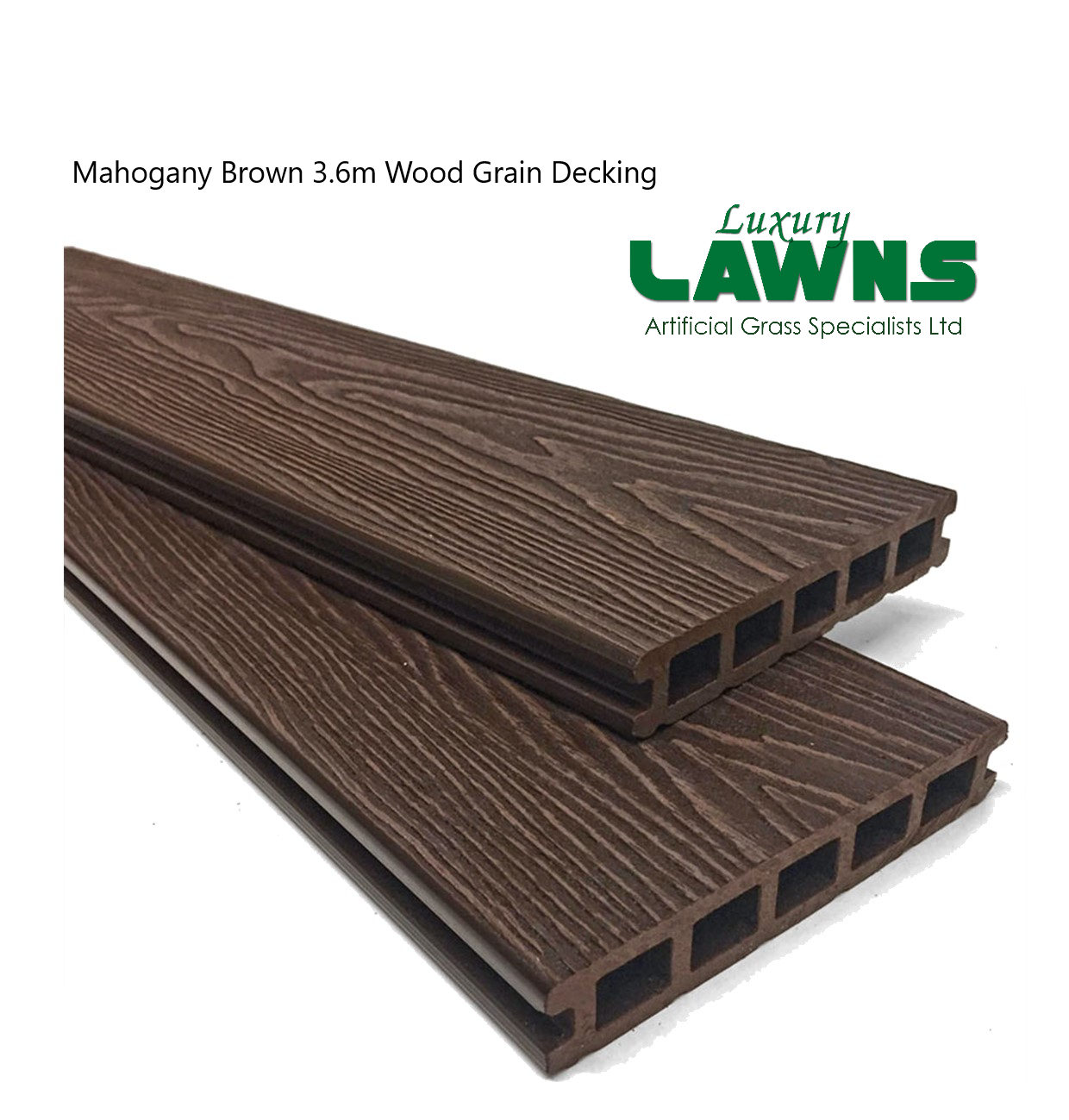 Mahogany Brown Wood Grain Composite Decking Kit 3.6m Boards (Reversible)