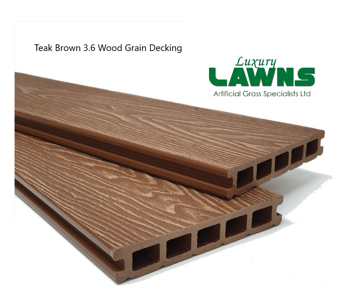 Teak Brown Wood Grain Composite Decking Kit 3.6m Boards (Reversible)