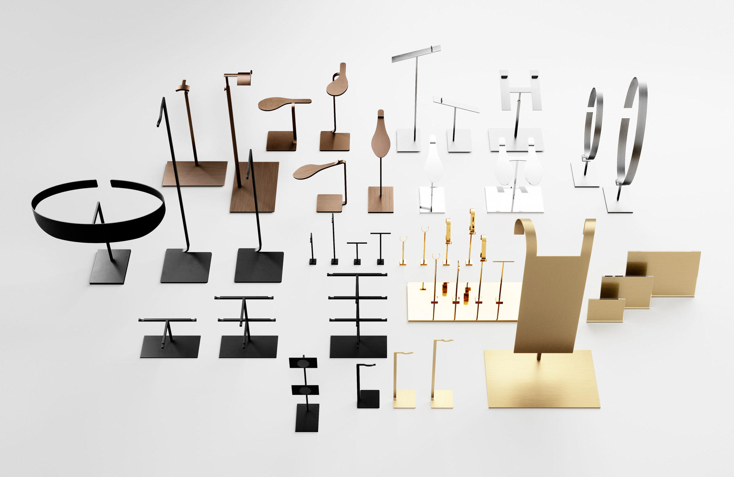 Ec Studio retail display stands in various colours for visual merchandising
