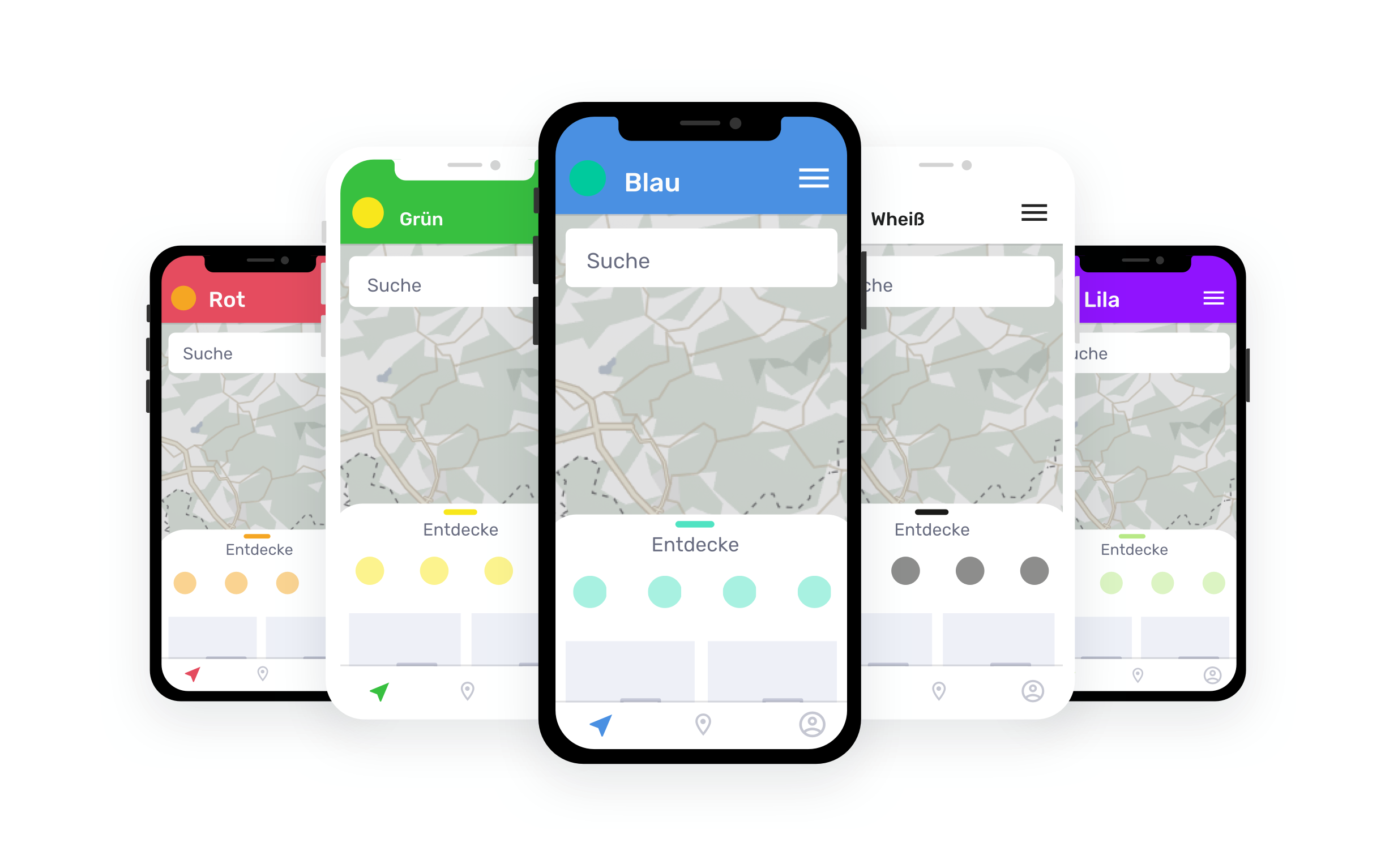 5 Smartphones, die eine App zeigen