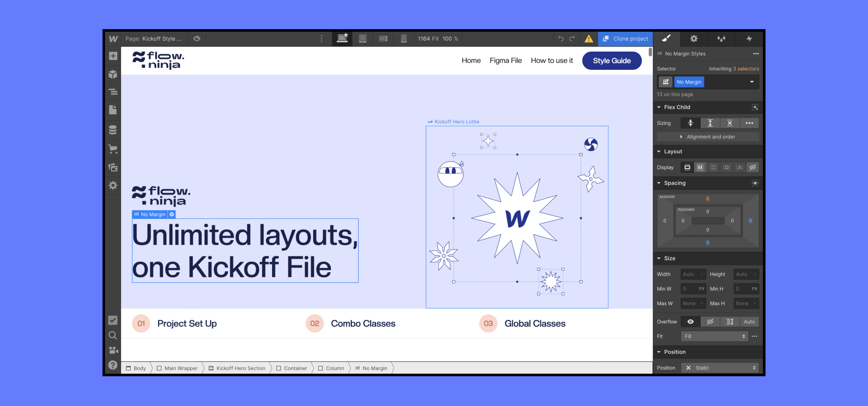 displaying a style guide page in webflow