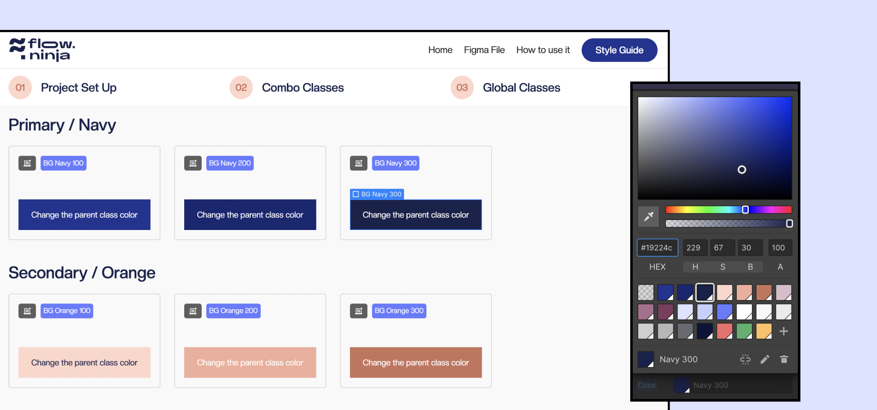 screenshot displaying how to change colors in your webflow styleguide