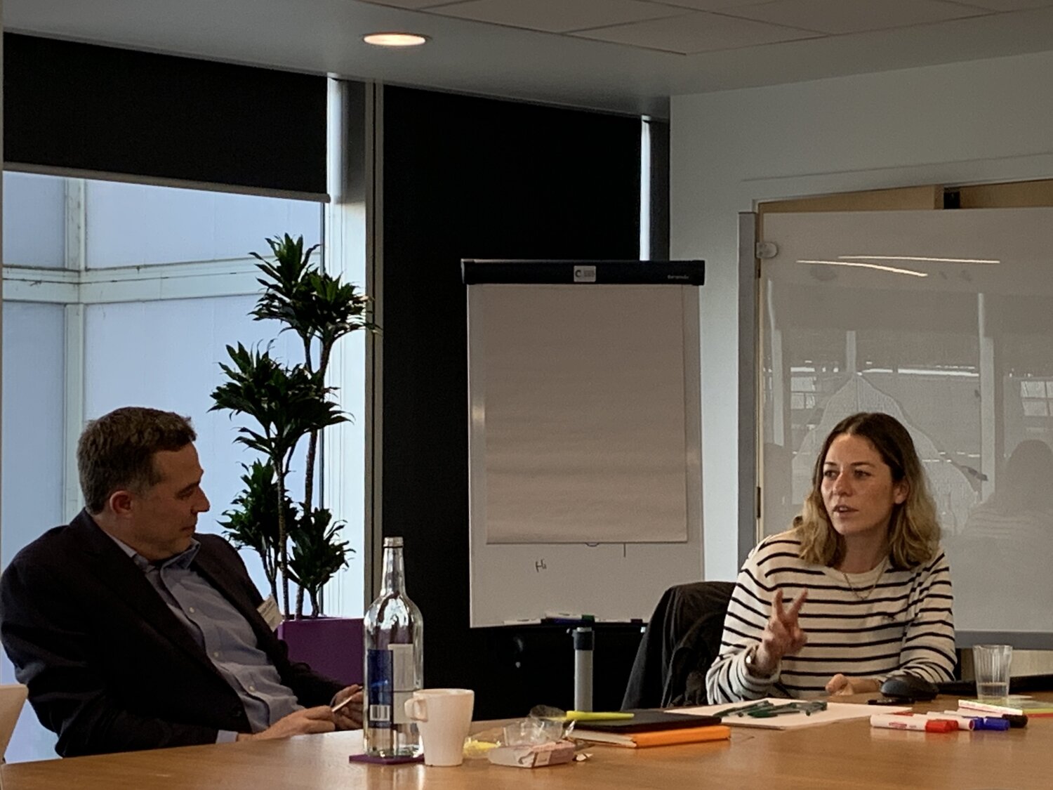 Members debate at the Sport & Outdoor Apparel Network in London, here Head of Product Development Miriam Roles Lock at Rapha & Michael Caine Professor of Sport Technology and Innovation at Loughborough University.