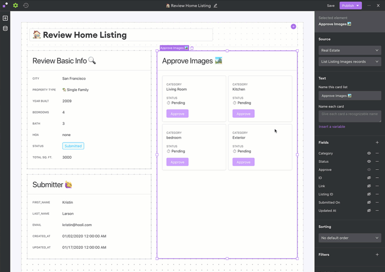 A gif of the Internal.io App Builder in action