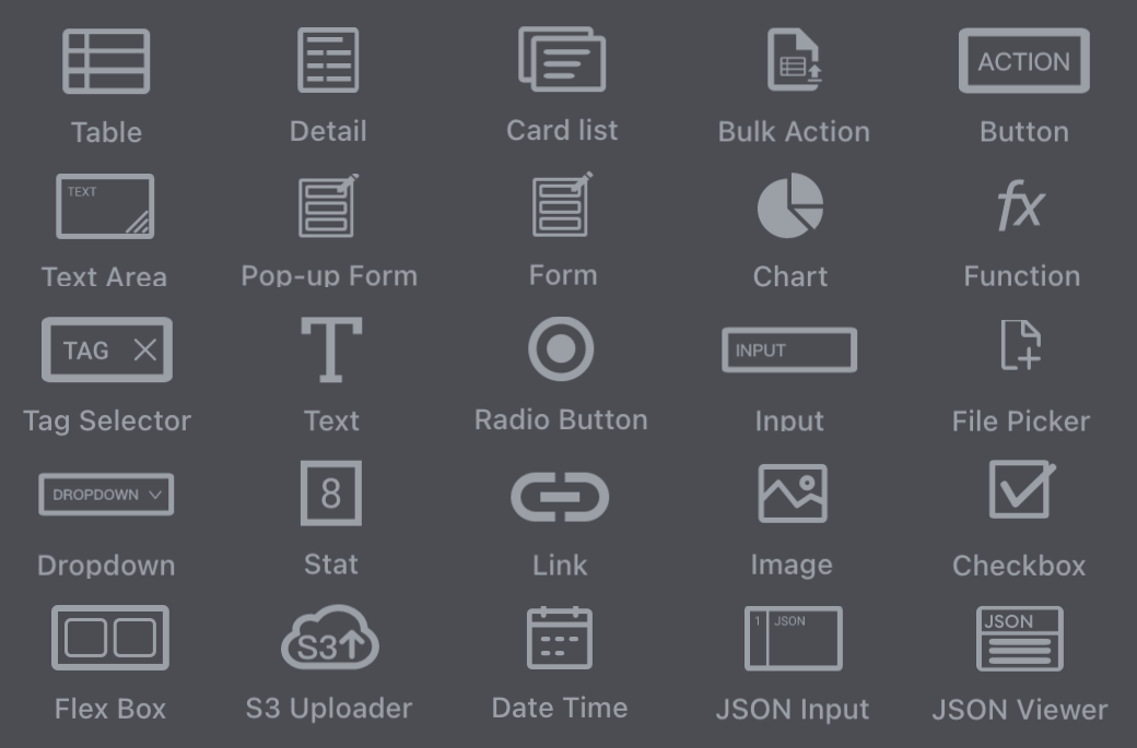 A screenshot of Internal, showing out-of-the-box CRUD components
