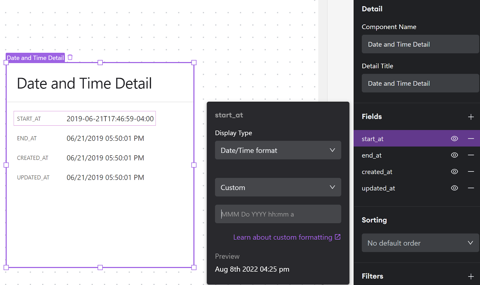 Internal's custom ate and time editor