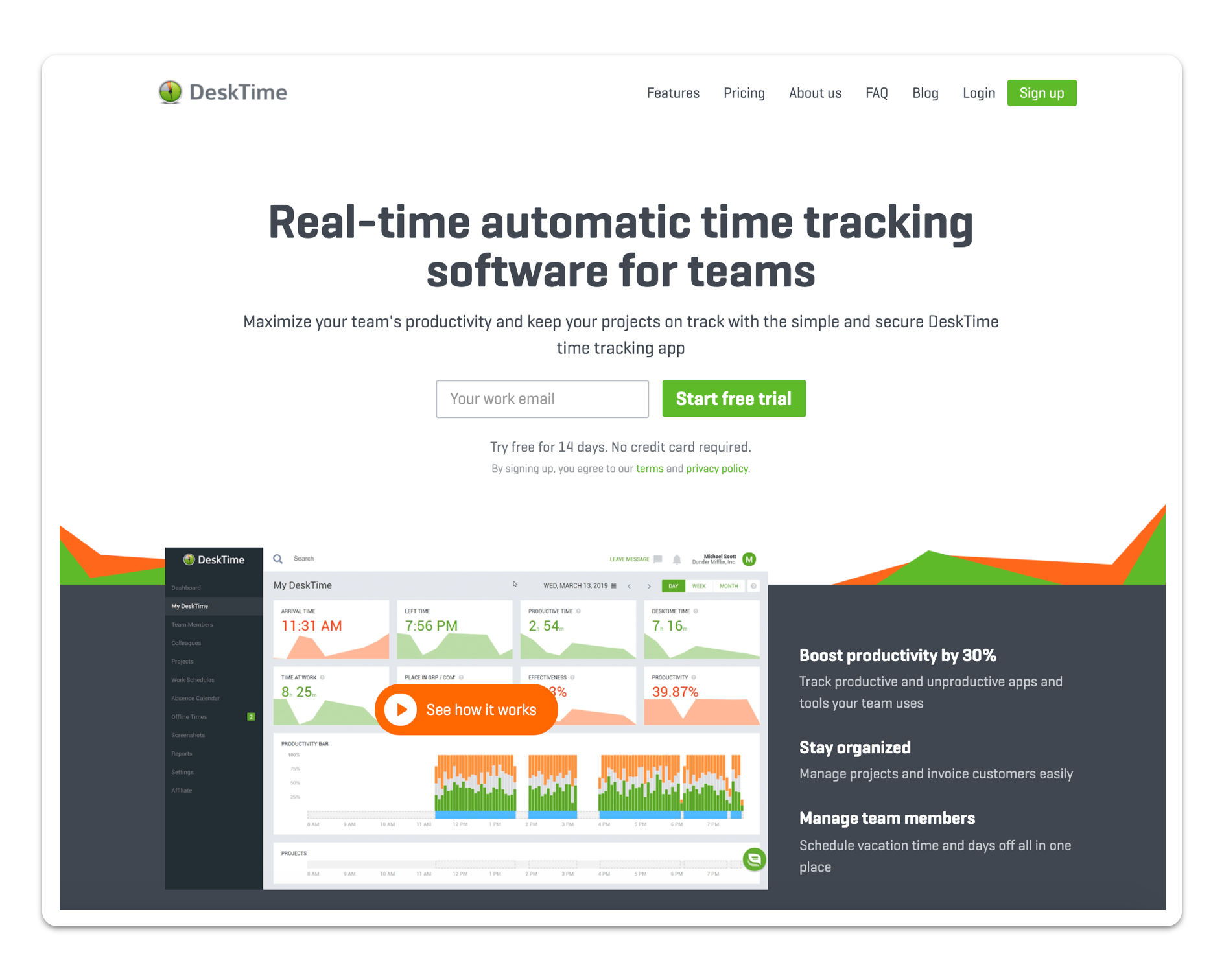 A website for DeskTime time tracking app