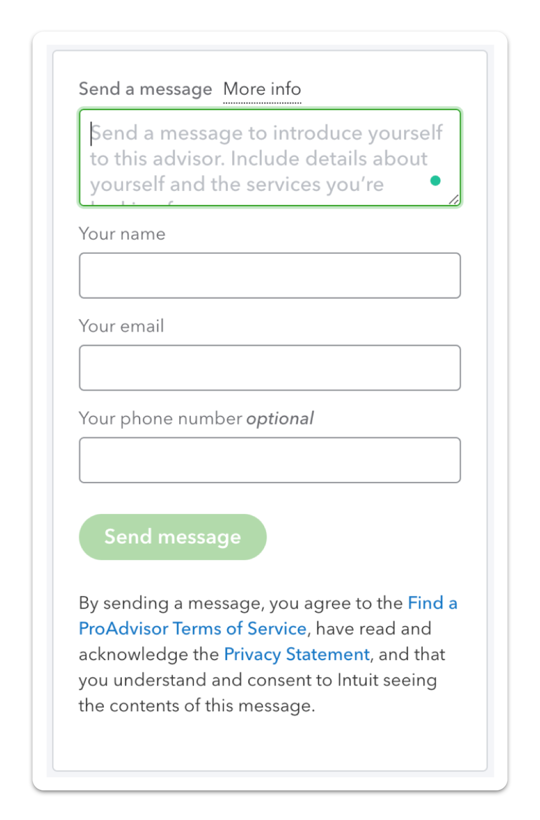 QuickBooks ProAdvisor messaging portal screenshot