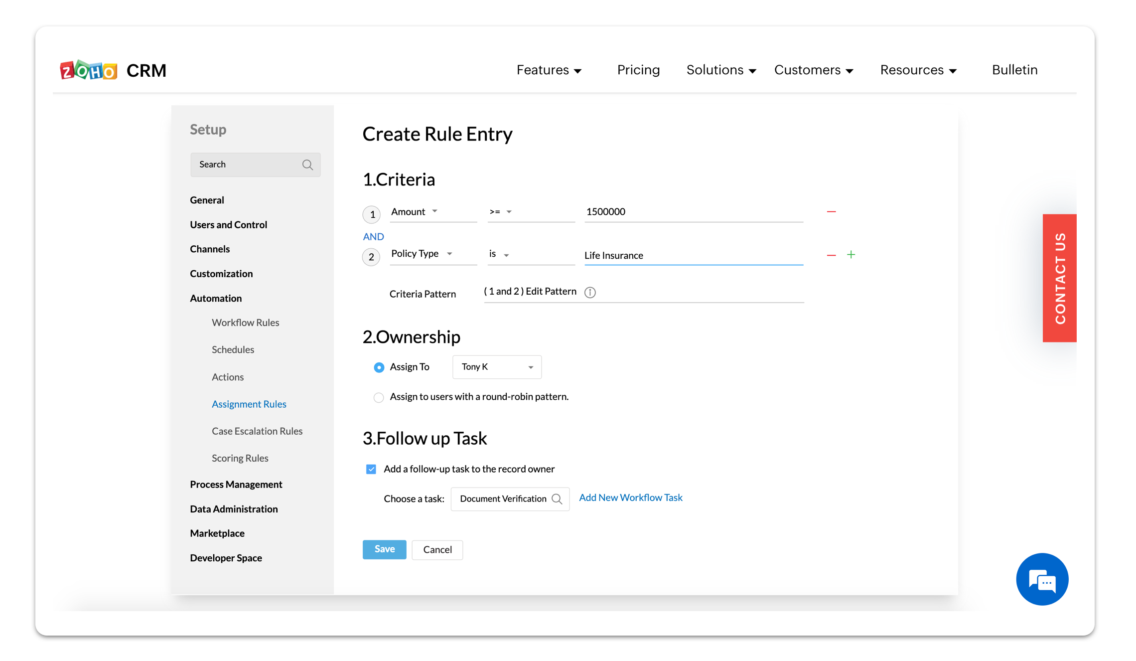 Zoho CRM software screenshot