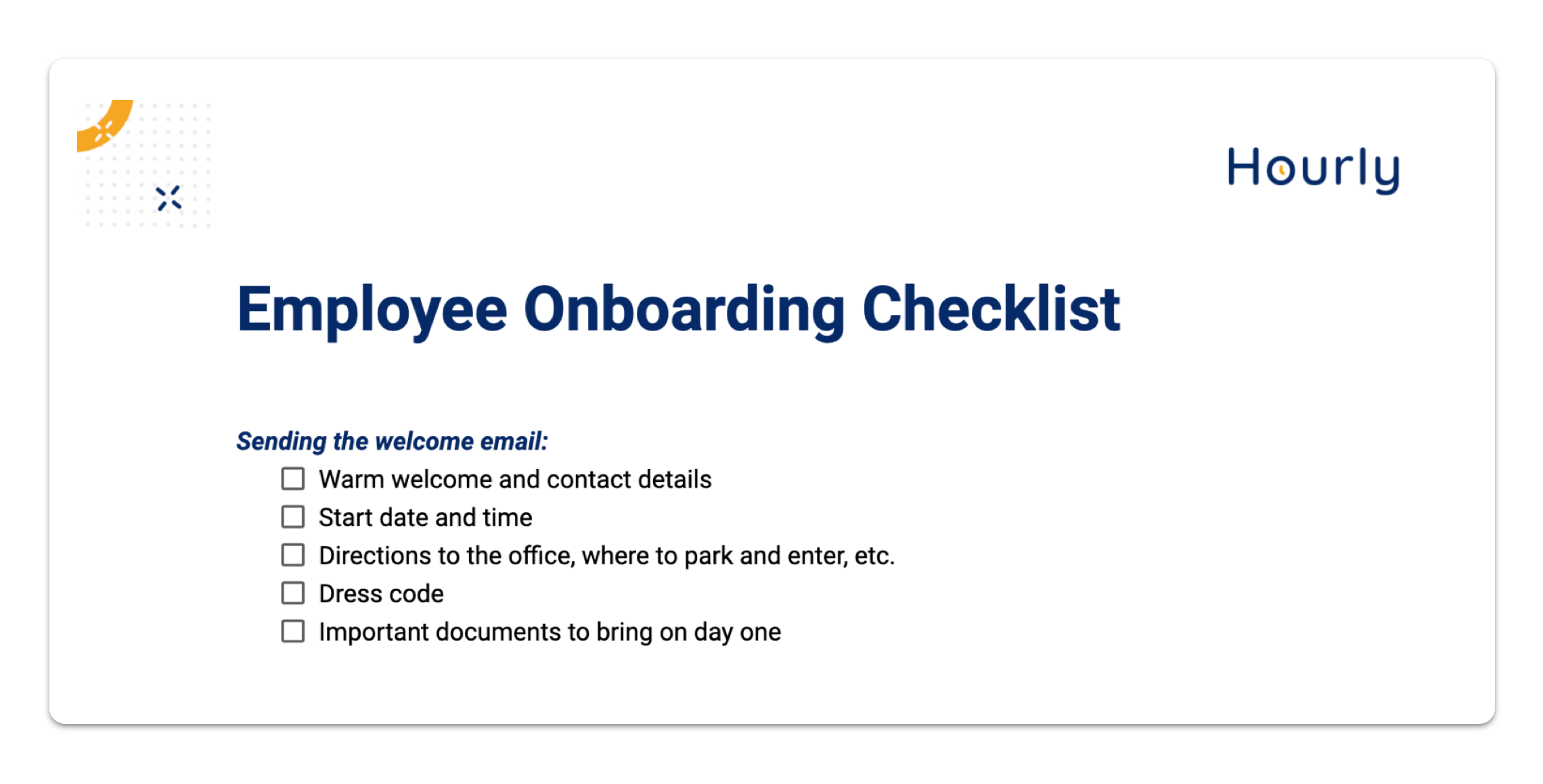 First part of an onboarding checklist