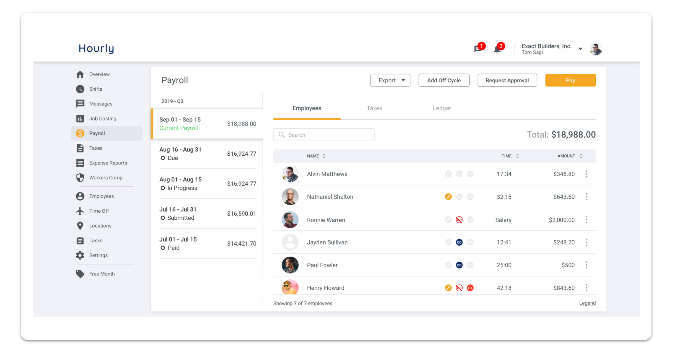 Hourly payroll software screenshot