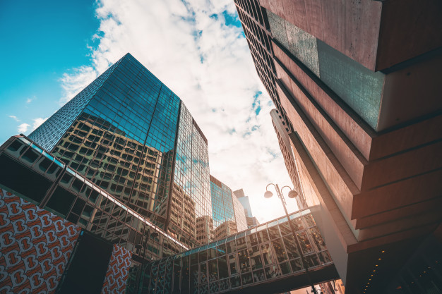 From a low angle skyscraper in modern chinese cities Premium Photo