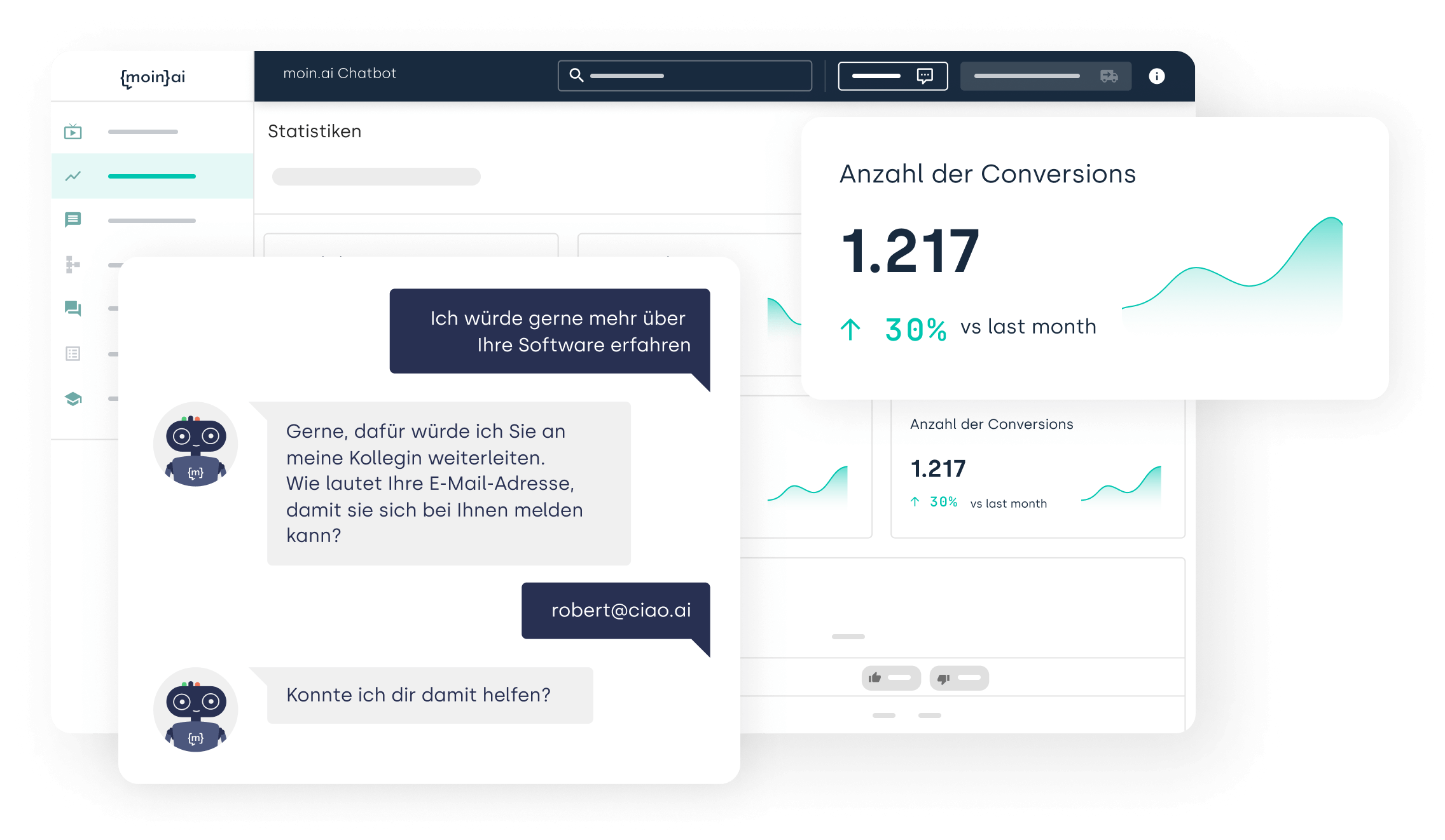 Ein Mockup vom moin.ai Dashboard