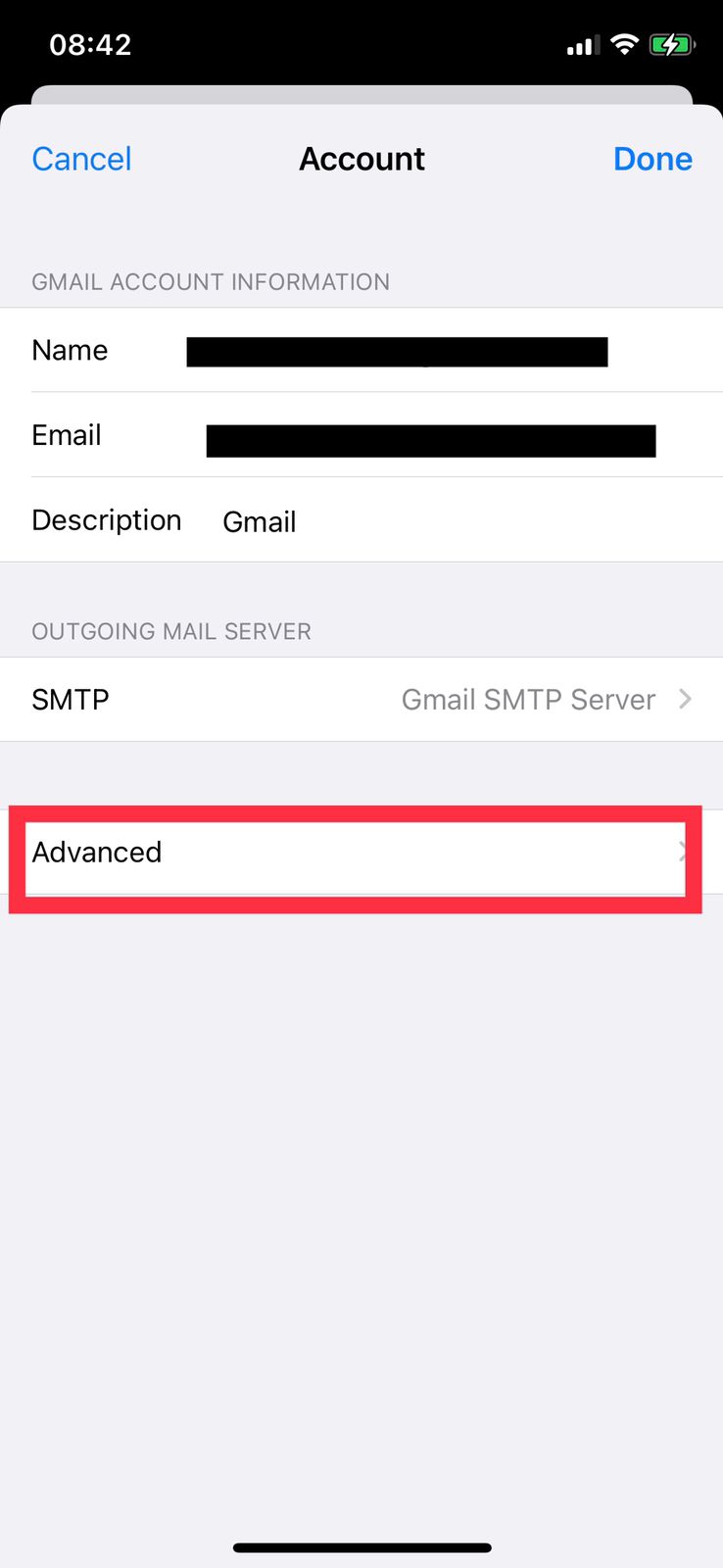 click on the advanced setting option