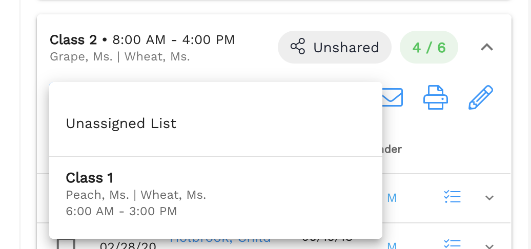 Select the destination Class from the list that appears