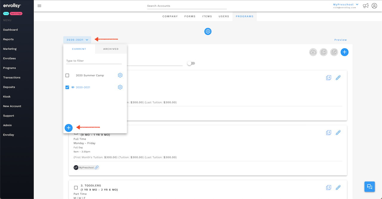 Creating New Enrollment Periods in Enrollsy