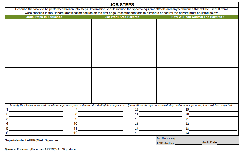 H+M's JSA form