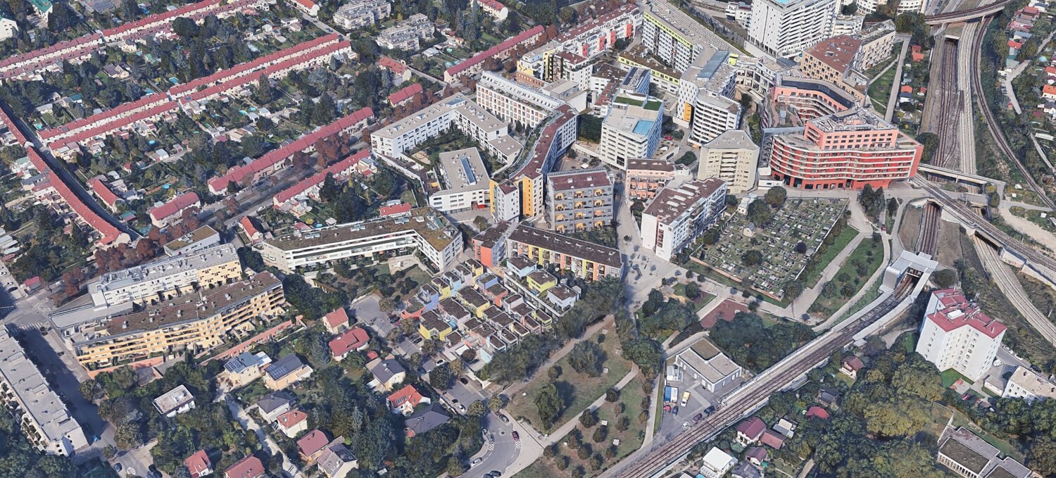 Fig. 4 - Kabelwerk din Viena - un exemplu de cartier compact, dens, cu spații deschise de bună calitate și acces la infrastructură (Sursa: Google Maps)