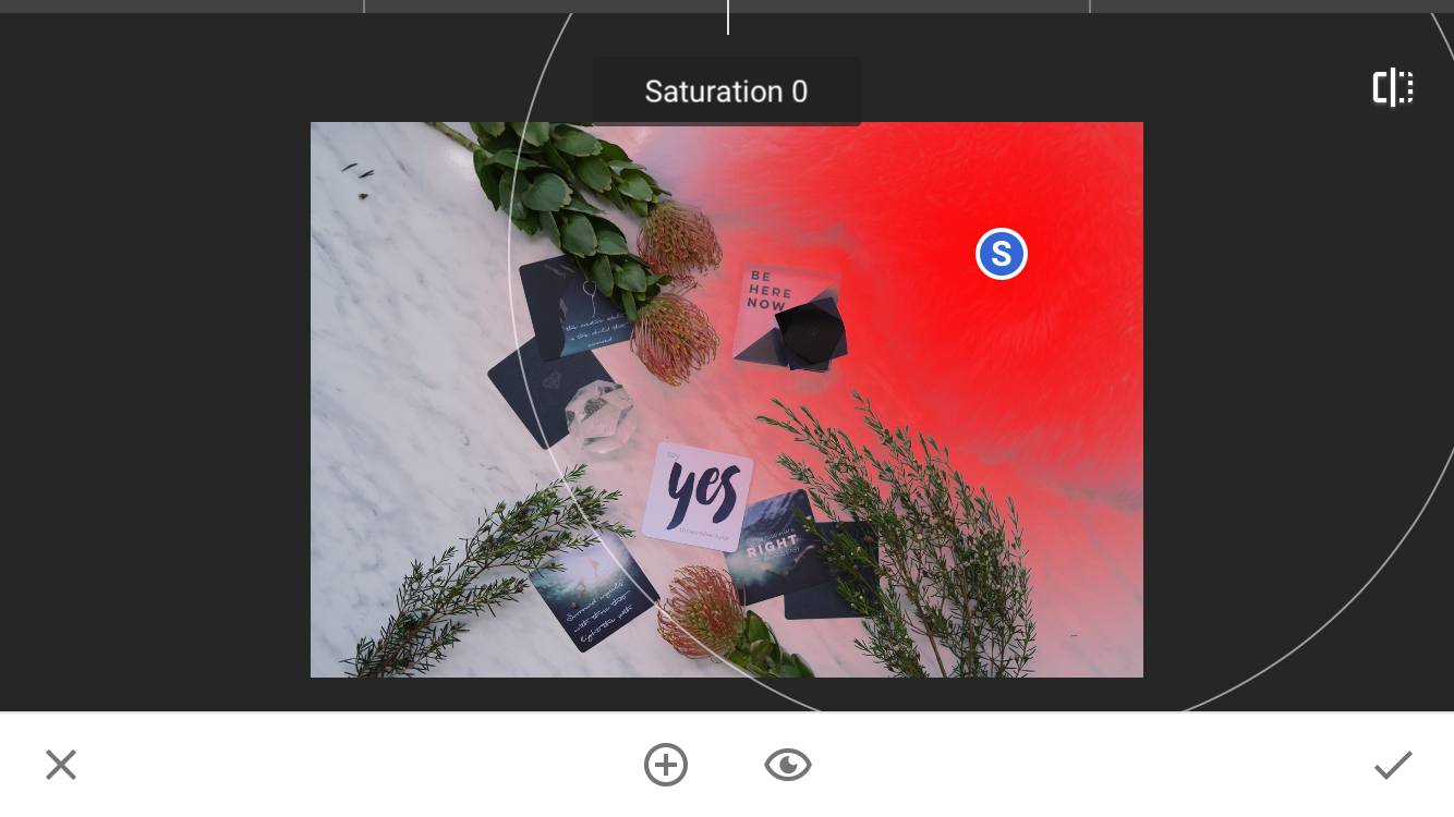 Ajuste de saturação no aplicativo Snapseed para celular