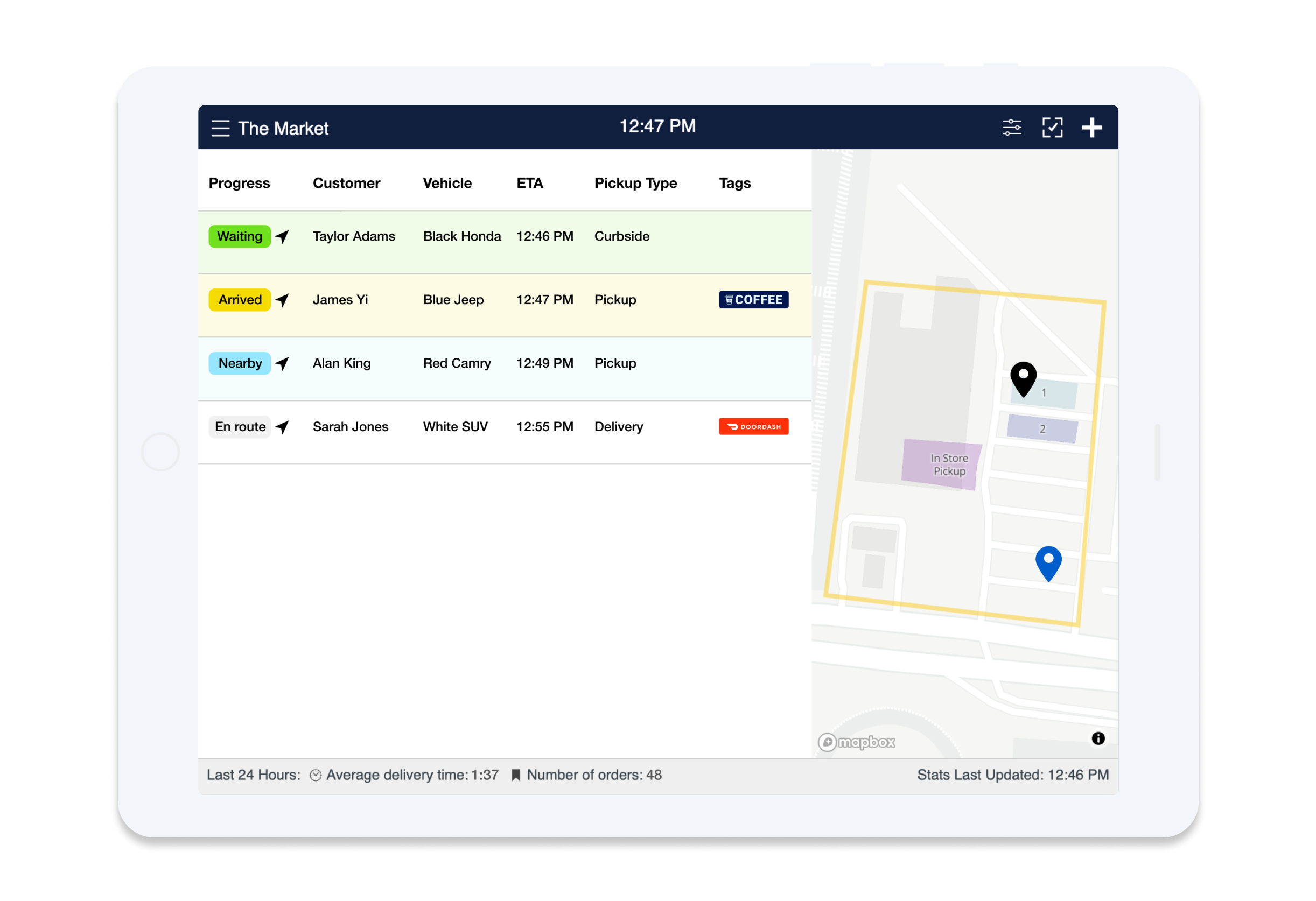 Map and progress tracker by Flybuy using Mapbox products