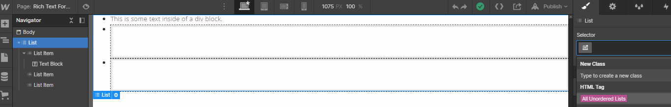 Styling lists in the Webflow Designer