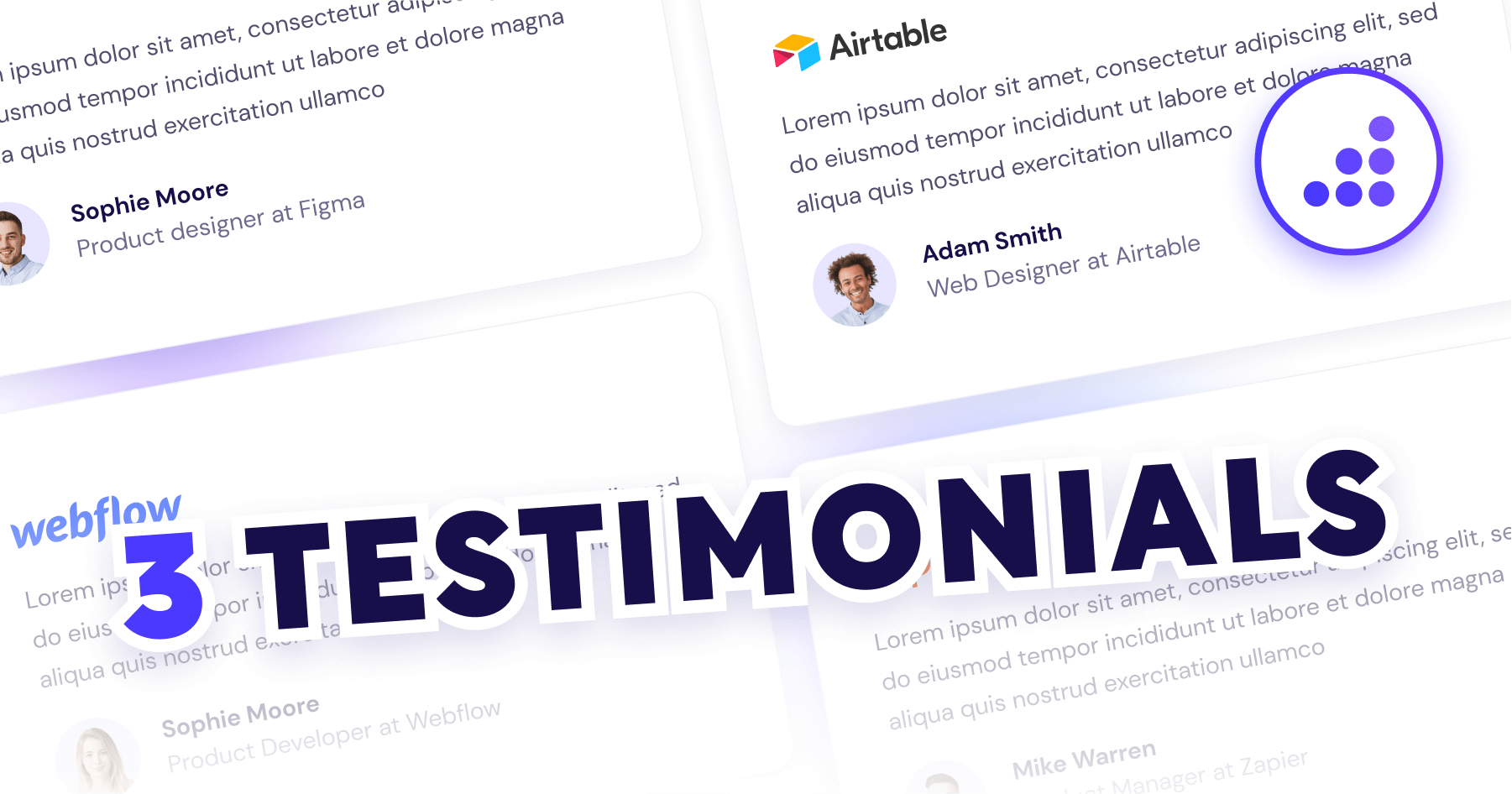 3 Testimonial Cards Webflow Cloneable Template - BRIX Templates