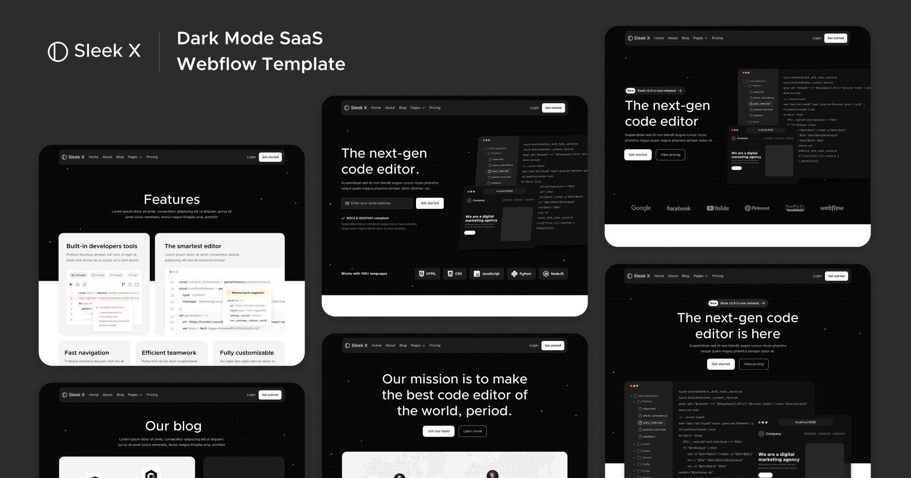 Dark Mode SaaS Webflow Template - Sleek X | BRIX Templates
