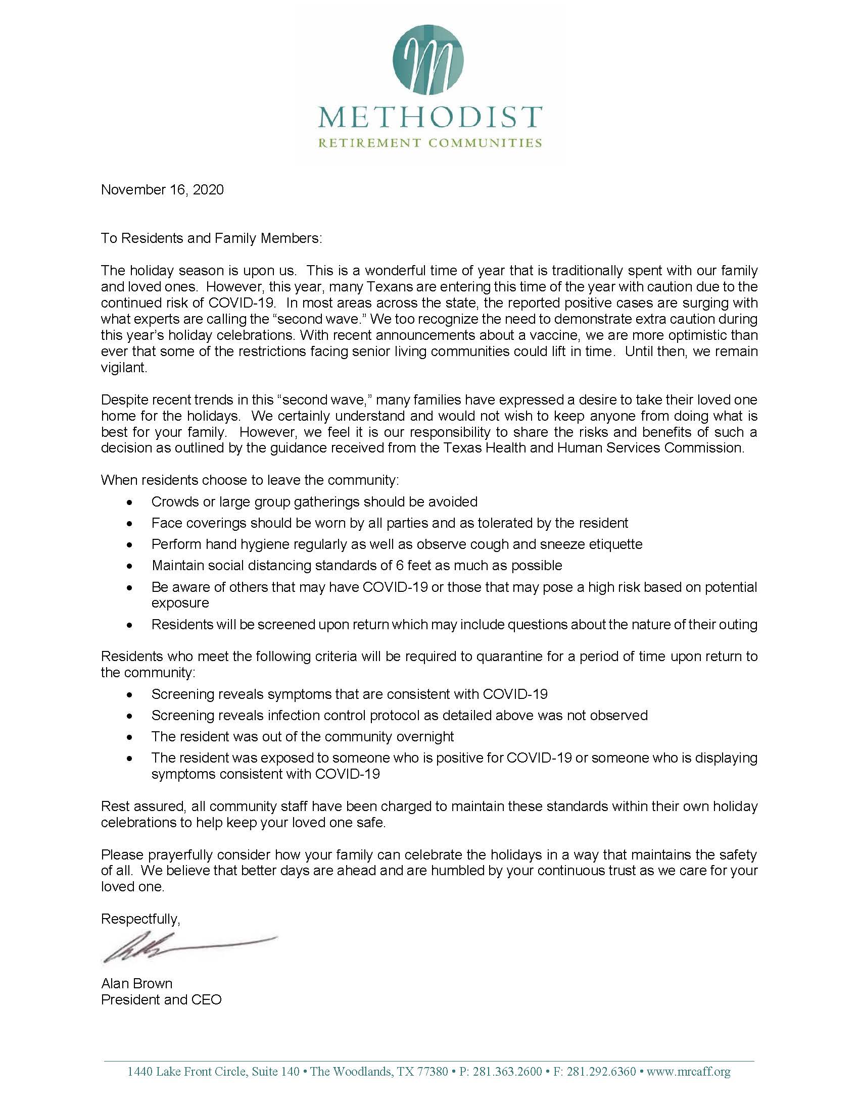 creekside retirement community on Celebrating Safely This Holiday Season A Note From Mrc S President And Ceo Alan Brown