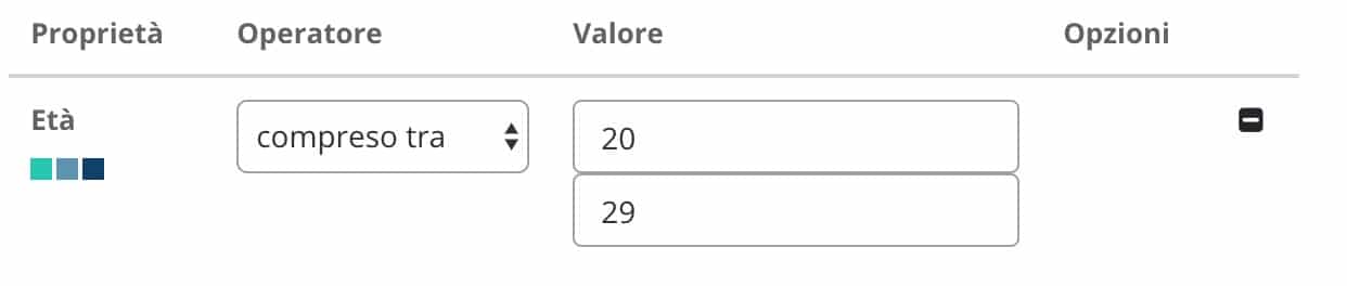 segmentazione utenti - filtro fasce eta