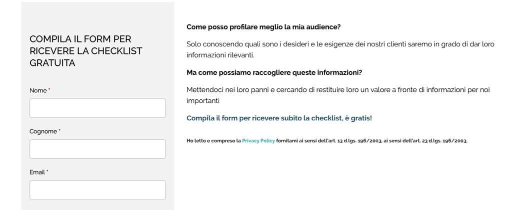 lead generation form contatti